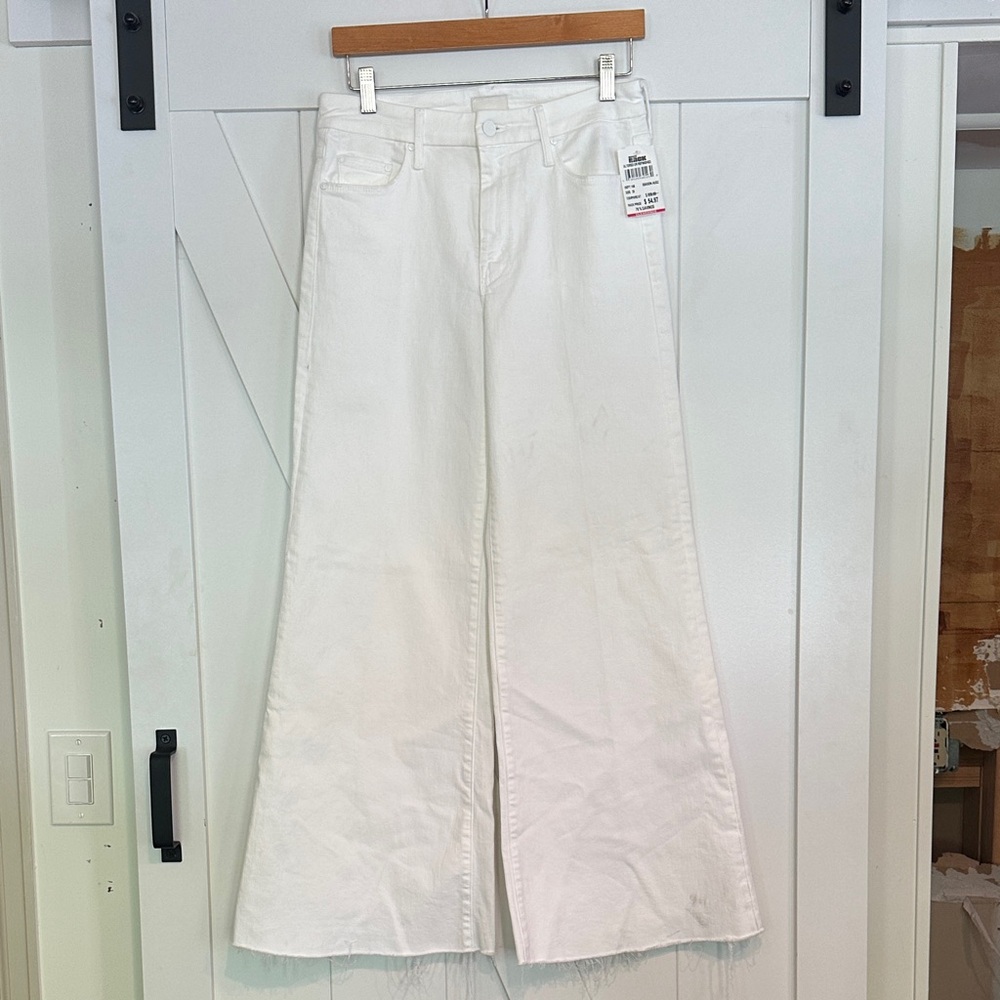 Women's White Wide-Leg Jeans roller fray